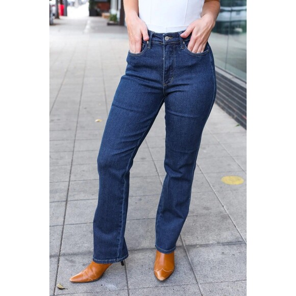 Judy Blue Denim - Judy Blue Straight Fit Jeans Women's 13/31 Dark Wash Blue Mid Rise Stretch